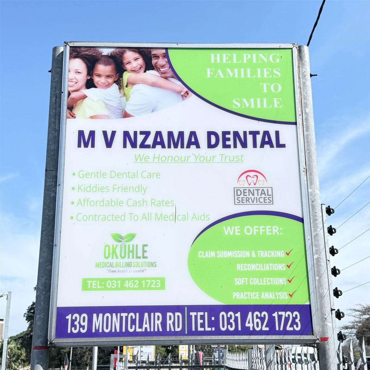 MV Nzama Dental sign: helping families to smile